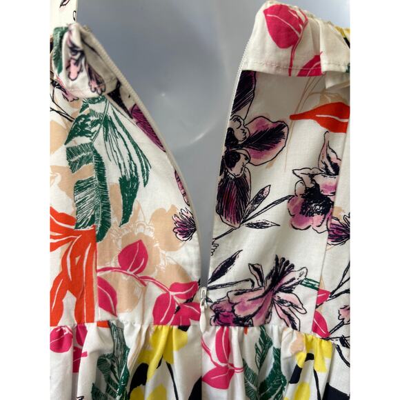Vince Camino Floral SunDress Sz 4 Vintage Style Full Skirt Pockets Strap Dress - Picture 11 of 11